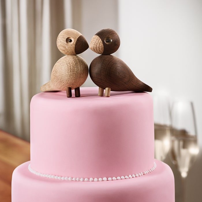 Kay Bojesen Lovebirds, Oak/Smoked Oak, H: 3.5"