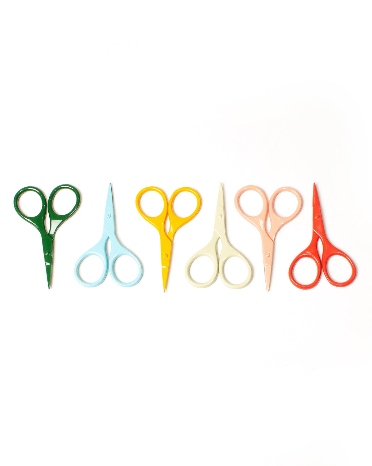 Six DEGEN Mini Scissors in assorted colors on white, including deep-green Tree and golden-yellow Koi | Koi, Tree