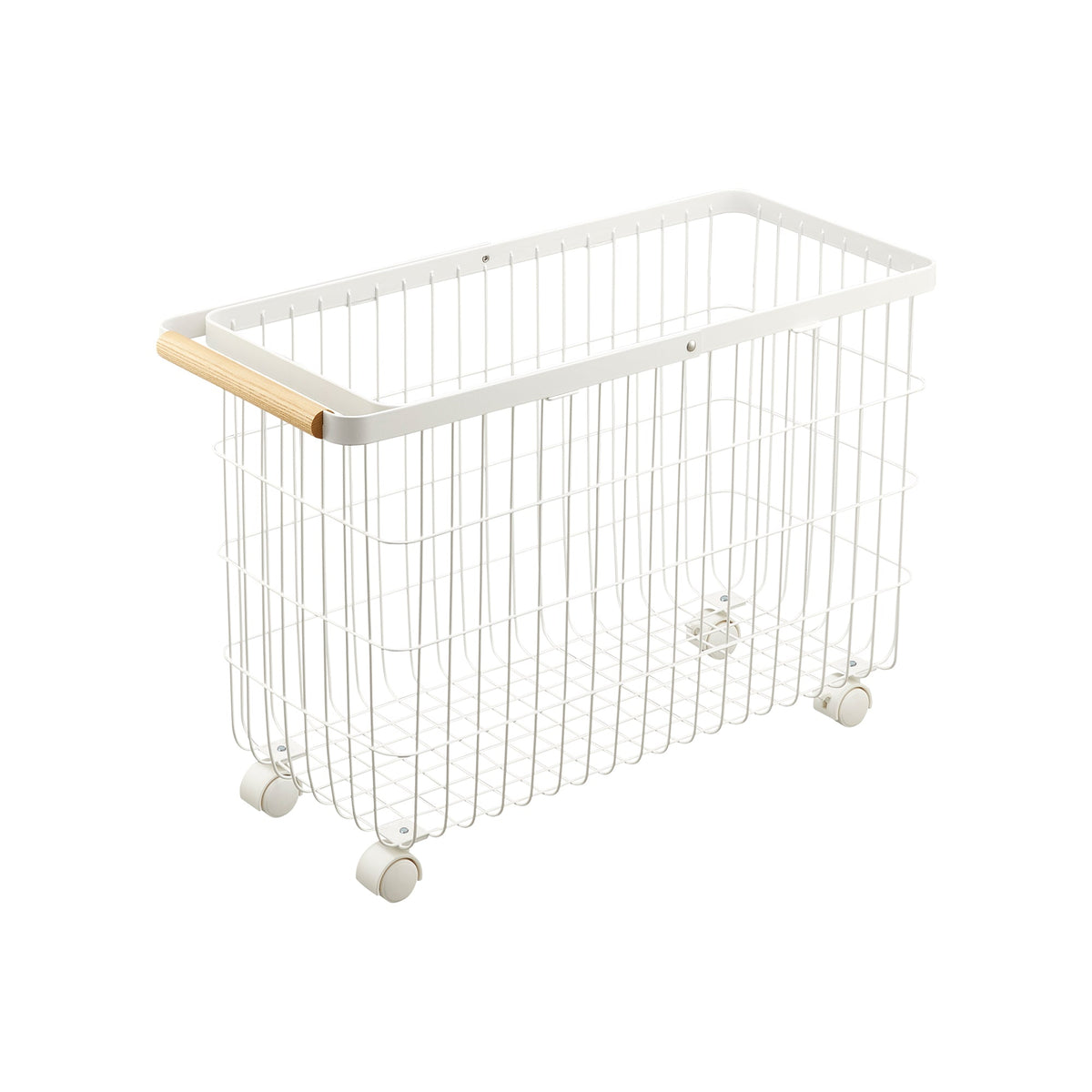 Rolling Wire Basket (15" H) - Steel + Wood