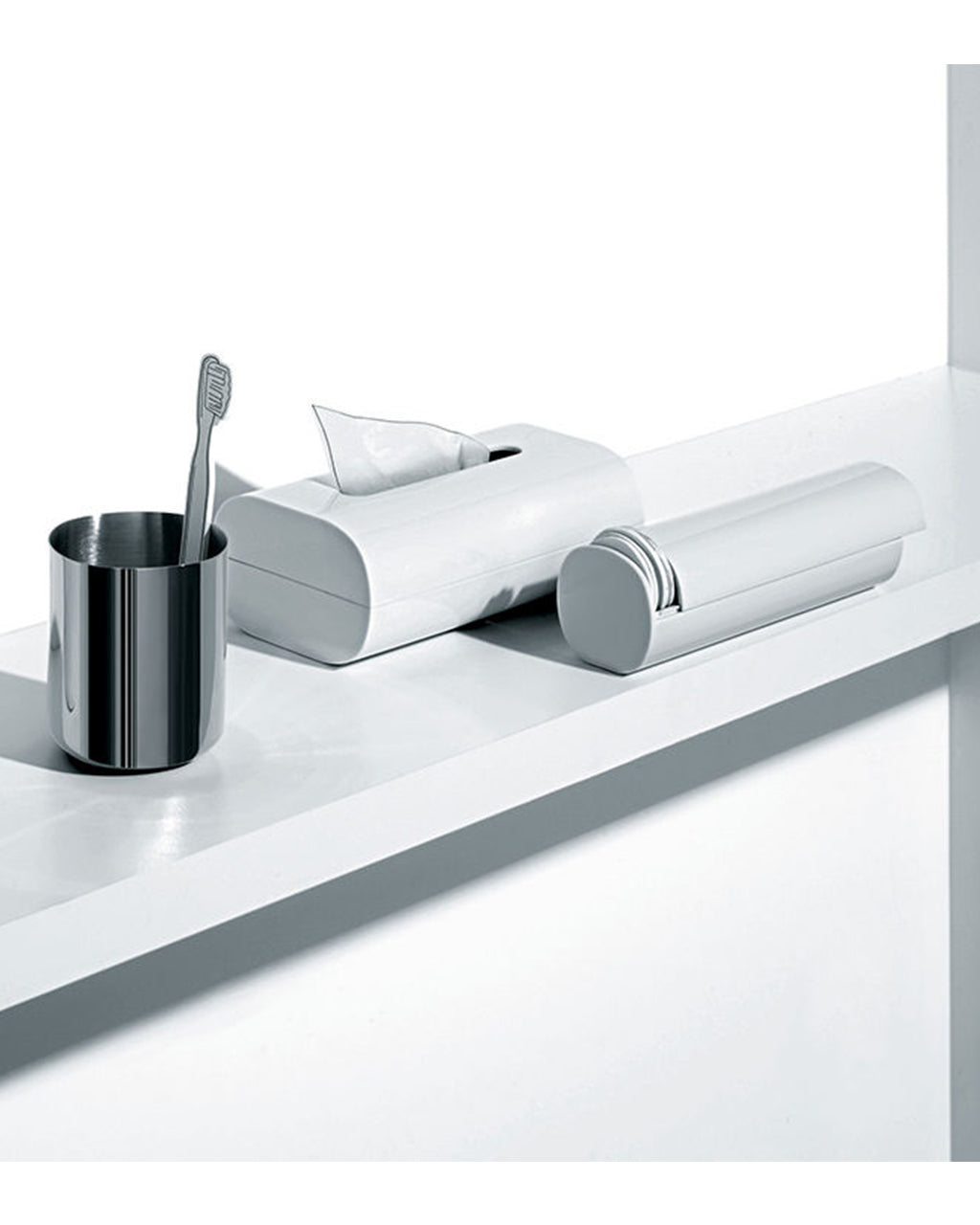 Alessi Birillo Cotton Pad Dispenser on Bathroom Counter