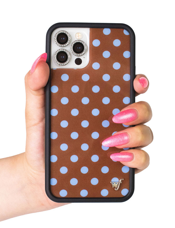 Wild Flower Polka Dot Brown and Blue iPhone Case