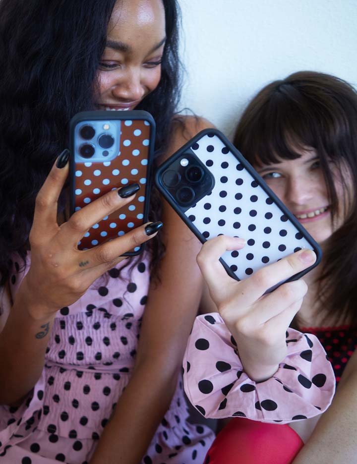 Wild Flower Polka Dot Brown and Blue iPhone Case