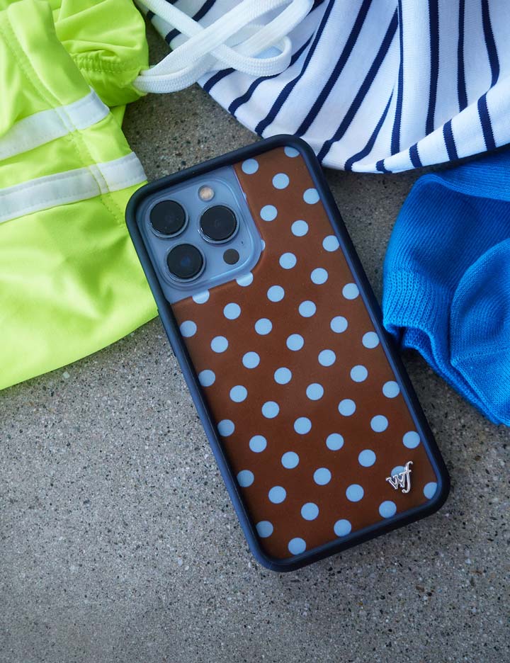 Wild Flower Polka Dot Brown and Blue iPhone Case