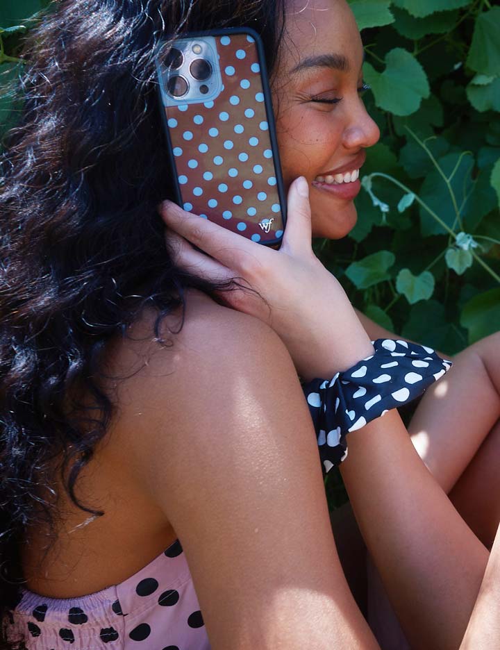 Wild Flower Polka Dot Brown and Blue iPhone Case