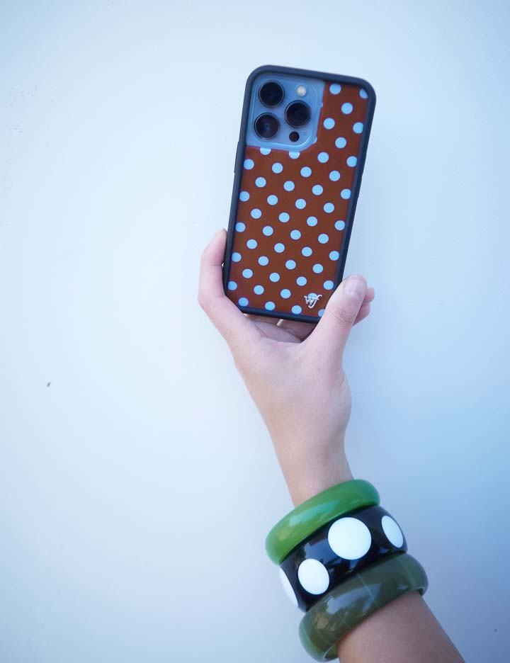 Wild Flower Polka Dot Brown and Blue iPhone Case
