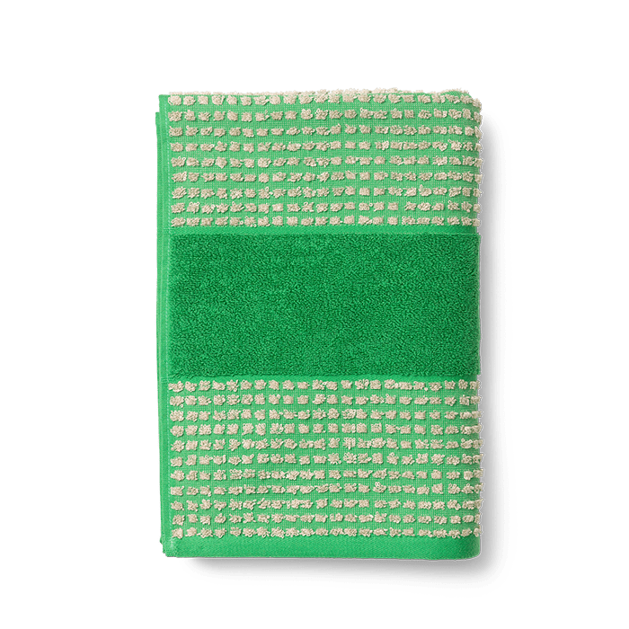 JUNA Check Towels, Green/Sand