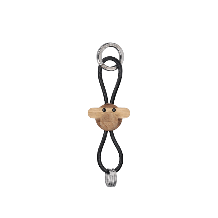 Kay Bojesen Monkey Bag Charm, Silver/Black Leather