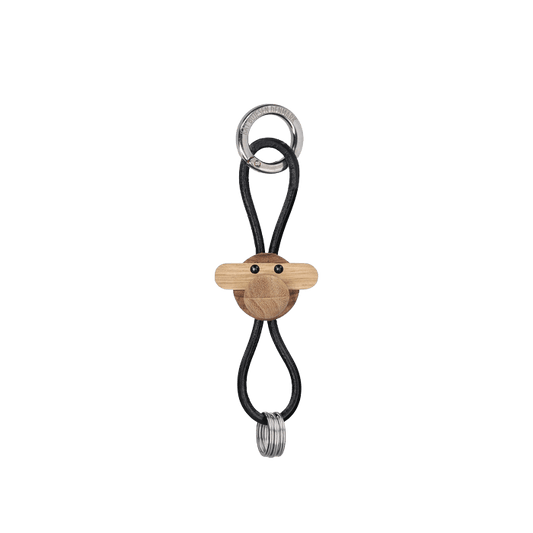 Kay Bojesen Monkey Bag Charm, Silver/Black Leather