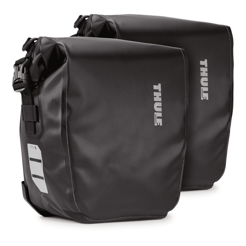 Pair of black Thule Shield 13L roll-top bicycle panniers