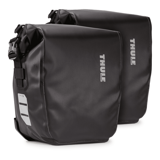Pair of black Thule Shield 13L roll-top bicycle panniers