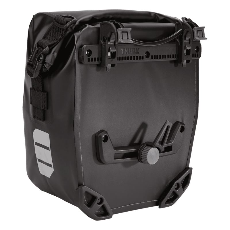 Rear mounting hooks and retaining hook on a black Thule Shield 13L pannier