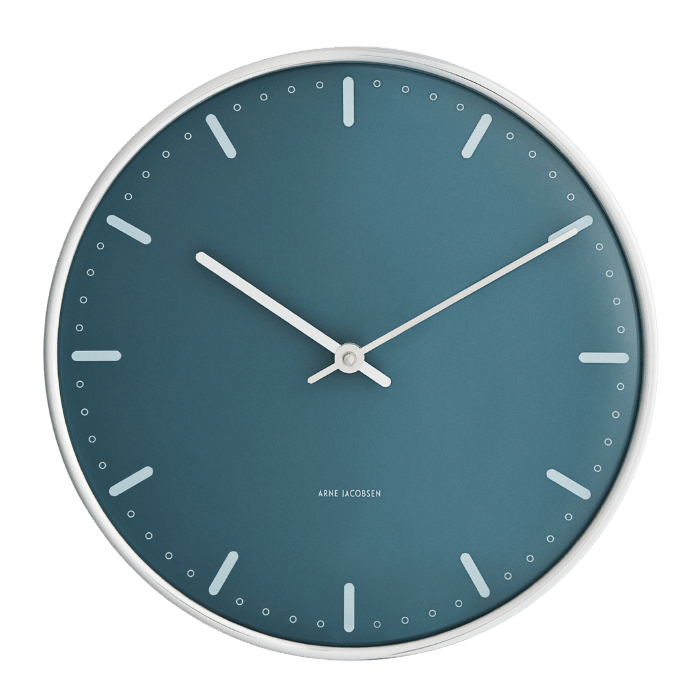 Arne Jacobsen City Hall Wall Clock, Large, Blue, Ø: 11.4”