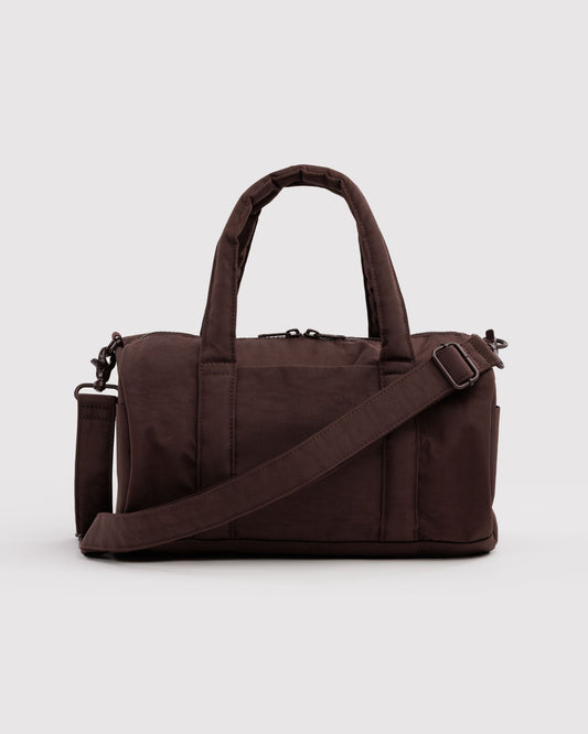BAGGU Nylon Duffle Bag in Coffee, front view on a light background | Coffee