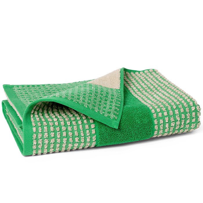 JUNA Check Towels, Green/Sand