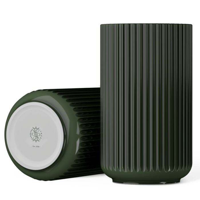 Lyngby Porcelæn Vase Porcelain, Dark Green, H: 12.2"