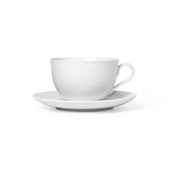 Lyngby Porcelæn Rhombe Tea Cup With Matching Saucer, White, 13.2 Oz
