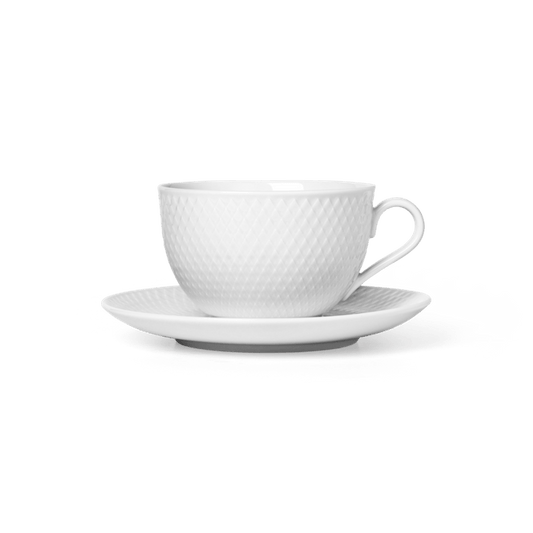 Lyngby Porcelæn Rhombe Tea Cup With Matching Saucer, White, 13.2 Oz