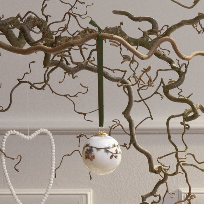 Kähler Hammershøi Christmas Bauble, White with Decorations, Ø: 2.4"