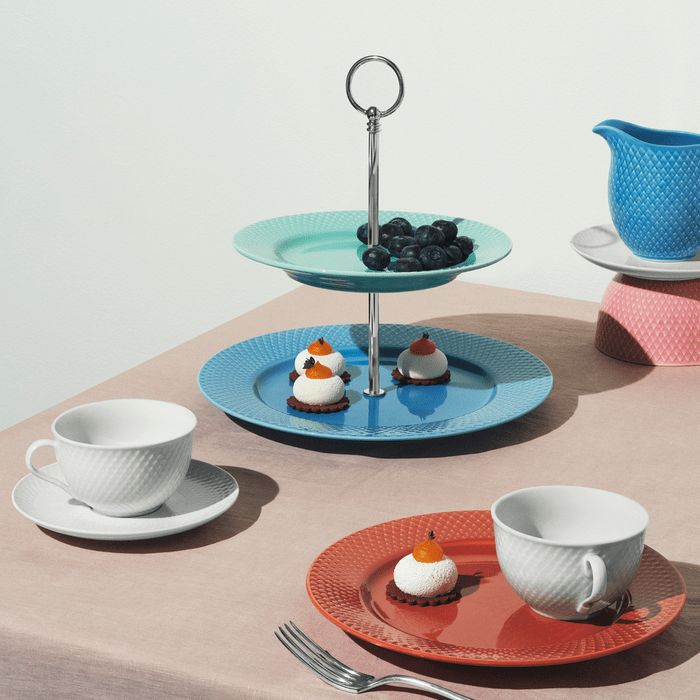 Lyngby Porcelæn Rhombe Tea Cup With Matching Saucer, White, 13.2 Oz