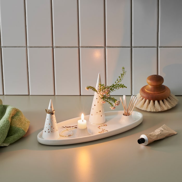 Kähler Nobili Oval Advent Candleholder, Snow White, W: 13.0"