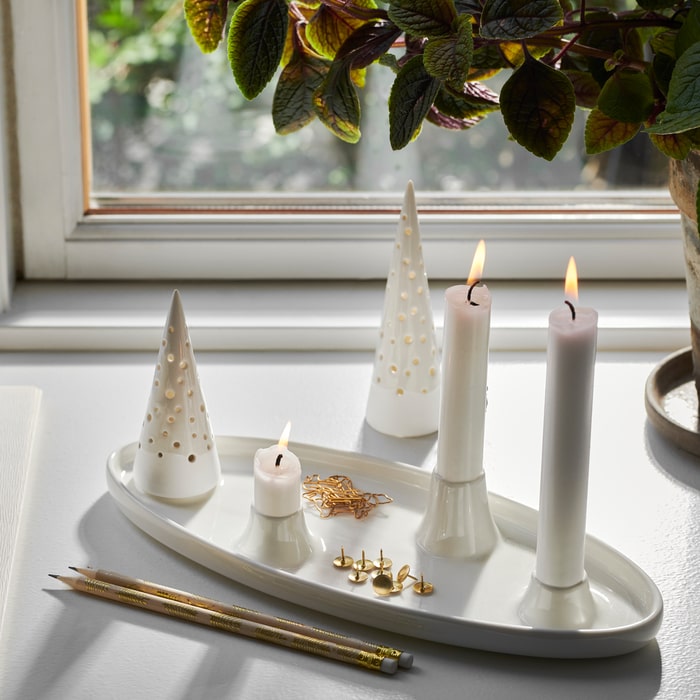 Kähler Nobili Oval Advent Candleholder, Snow White, W: 13.0"