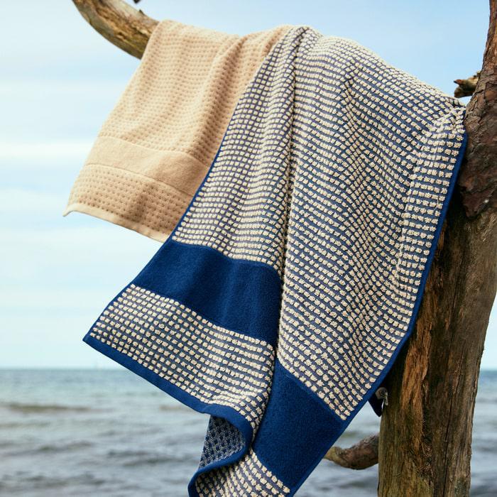 JUNA Check Towels, Dark Blue/Sand