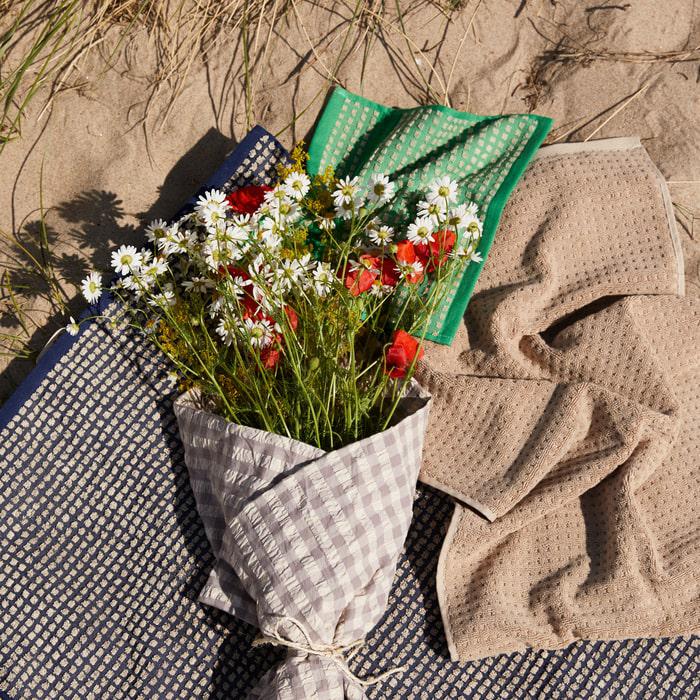 JUNA Check Towels, Sand