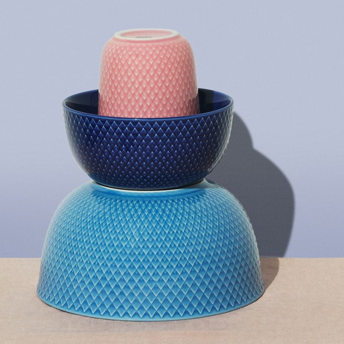 Lyngby Porcelæn Rhombe Color Serving Bowl, Blue, Ø: 6.9"