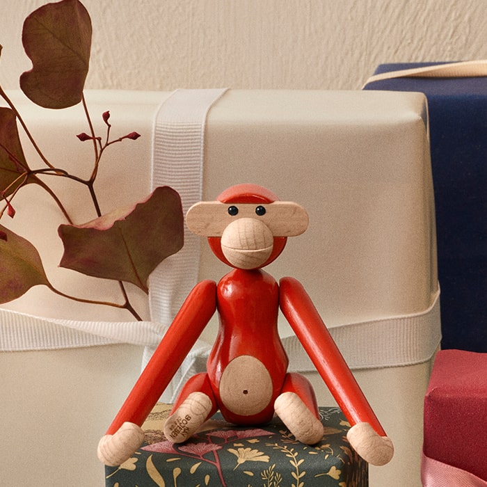 Kay Bojesen Vintage Monkey, Mini, Red, H: 3.7"