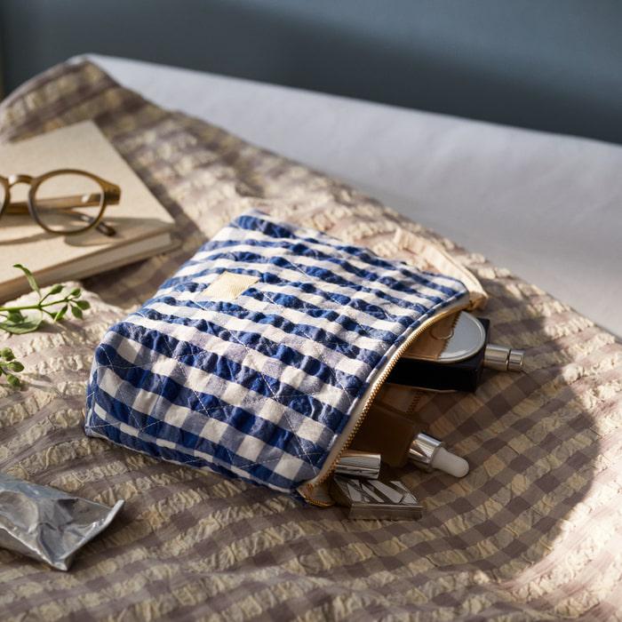 JUNA Nola Makeup Bag, Dark Blue/White