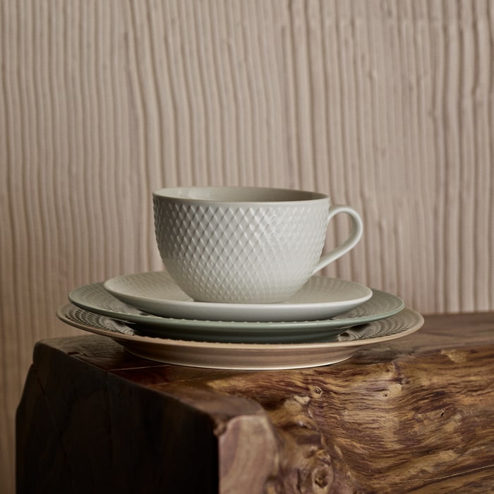 Lyngby Porcelæn Rhombe Tea Cup With Matching Saucer, White, 8.1 Oz