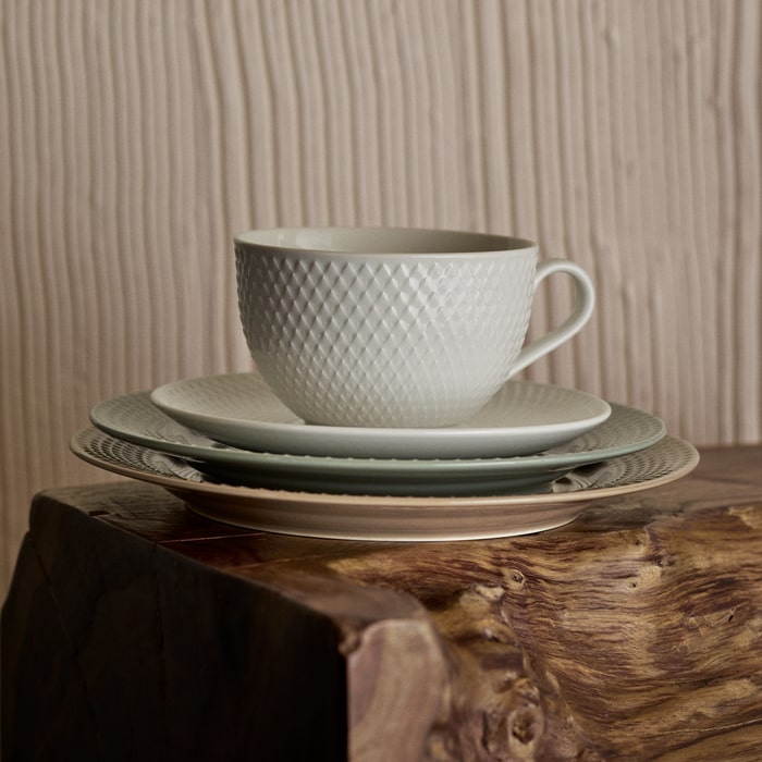 Lyngby Porcelæn Rhombe Earth Lunch Plate, Moss, Ø: 8.3"