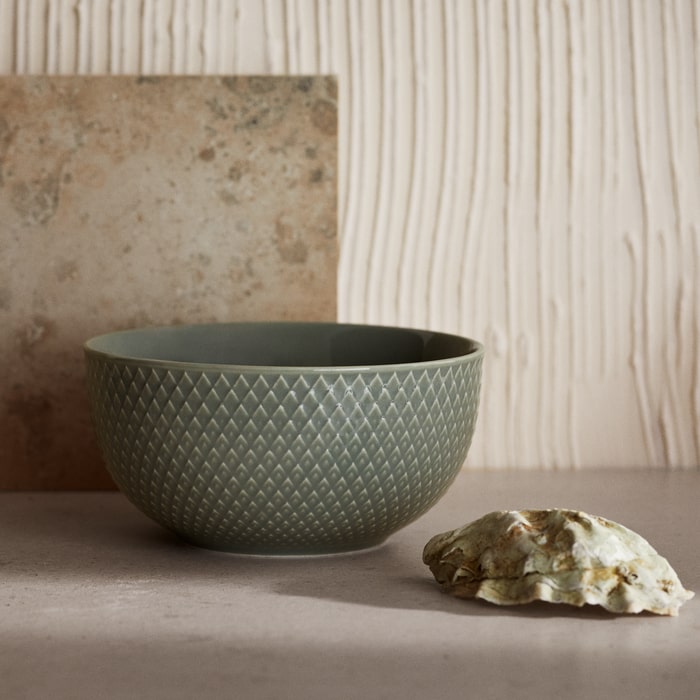 Lyngby Porcelæn Rhombe Earth Bowl, Moss, Ø: 5.1"