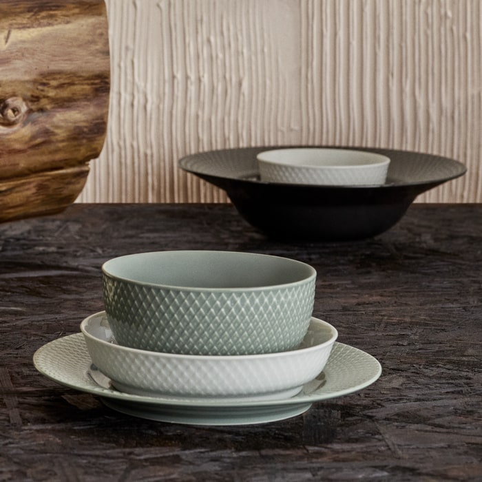 Lyngby Porcelæn Rhombe Earth Bowl, Moss, Ø: 5.1"