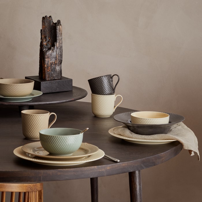 Lyngby Porcelæn Rhombe Earth Dinner Plate, Marble, Ø: 10.6