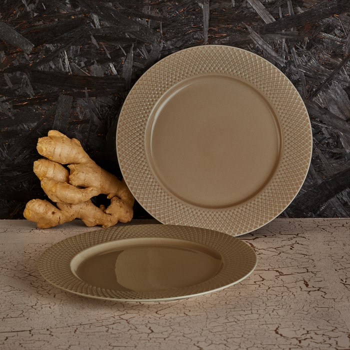 Lyngby Porcelæn Rhombe Earth Lunch Plate, Clay, Ø: 9.1"