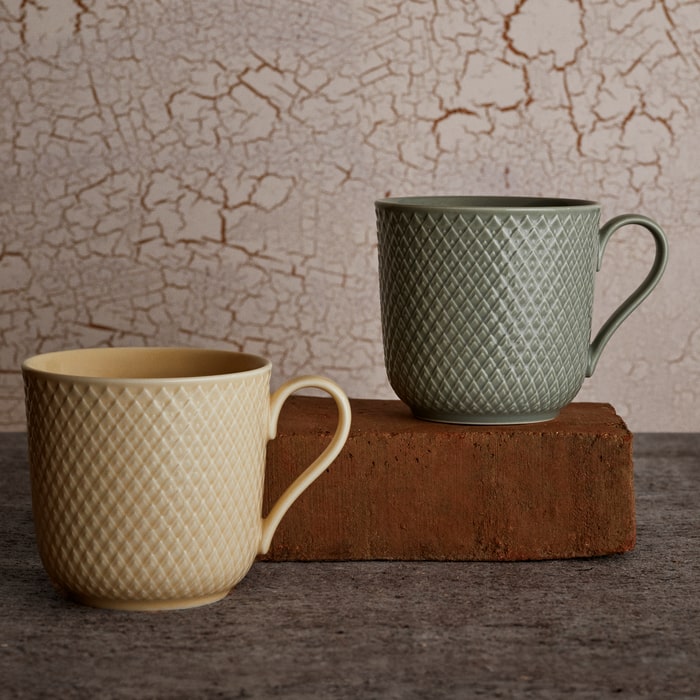 Lyngby Porcelæn Rhombe Earth Mug with Handle, 13.2 Oz