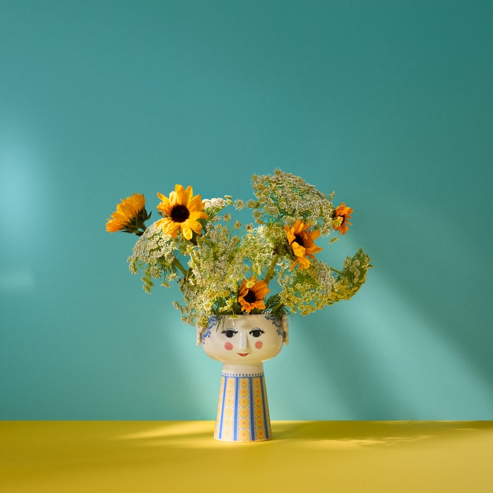 Bjørn Wiinblad Eva Vase, Light Blue/Yellow, H: 7.3"
