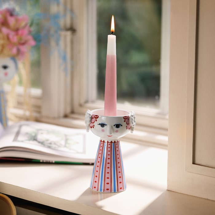Bjørn Wiinblad Eva Candleholder, Dusty Red, H: 5.5"
