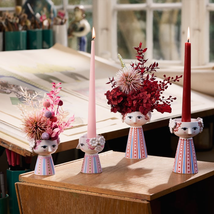 Bjørn Wiinblad Eva Candleholder, Pink, H: 3.7"
