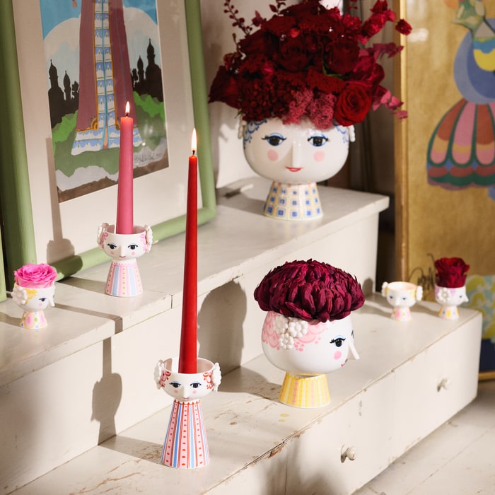 Bjørn Wiinblad Eva Candleholder, Dusty Red, H: 5.5"