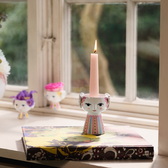 Bjørn Wiinblad Eva Candleholder, Pink, H: 3.7"