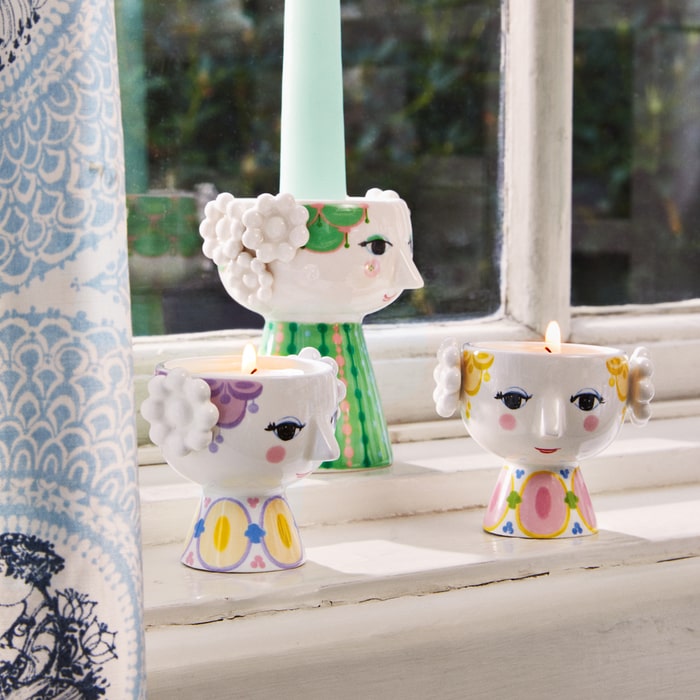Bjørn Wiinblad Eva Tealight Holder, Yellow/Lavender, Ø: 2.6", 2 Pcs.