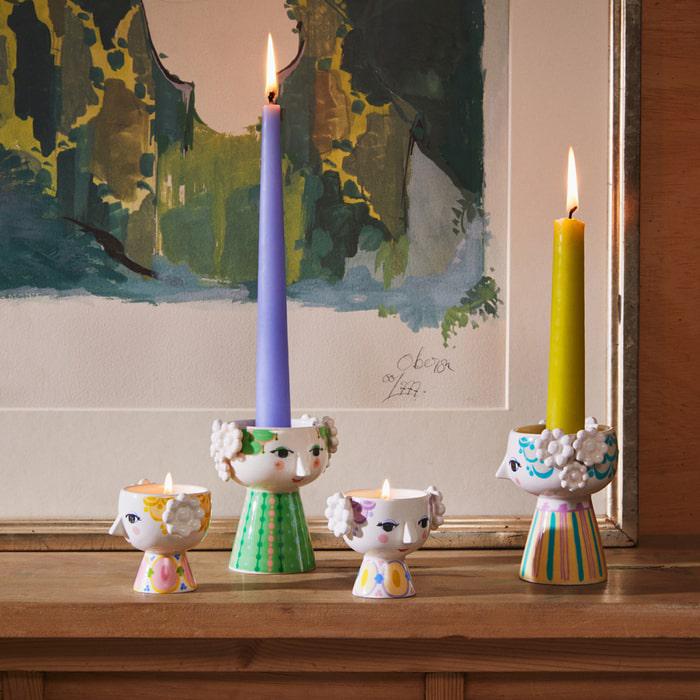 Bjørn Wiinblad Eva Tealight Holder, Yellow/Lavender, Ø: 2.6", 2 Pcs.