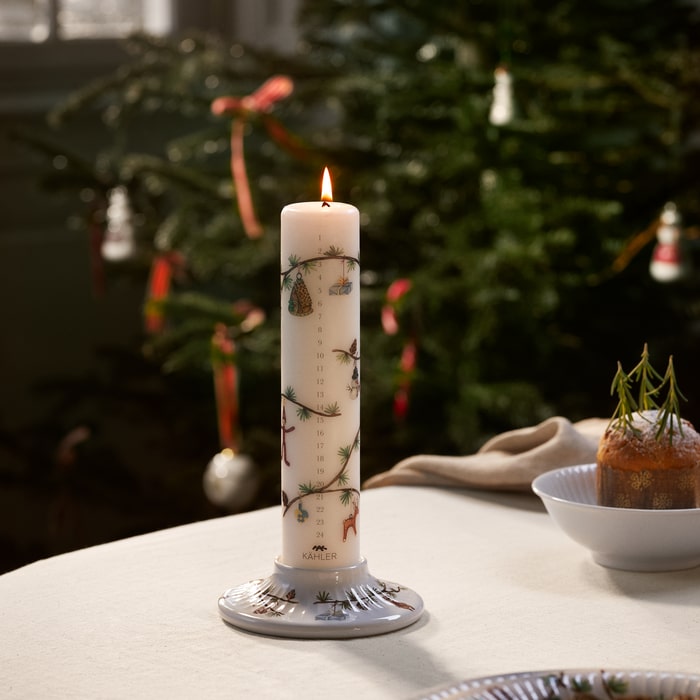 Kähler Hammershøi Christmas Advent Candle, White with Decorations, H: 9.8"
