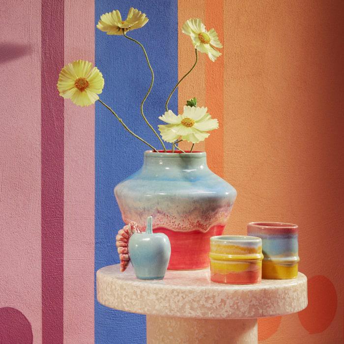 Kähler Poppery Mug, Pink/Mint/Yellow