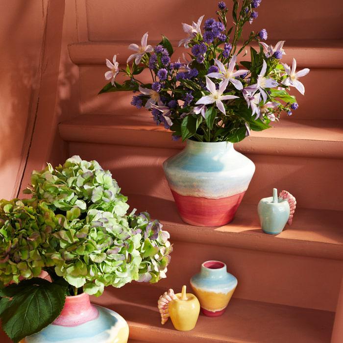 Kähler Poppery Vase, Pink/Mint/Yellow, H: 4.7''