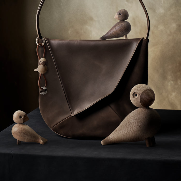 Kay Bojesen Bird Bag Charm, Gold/Natural Leather