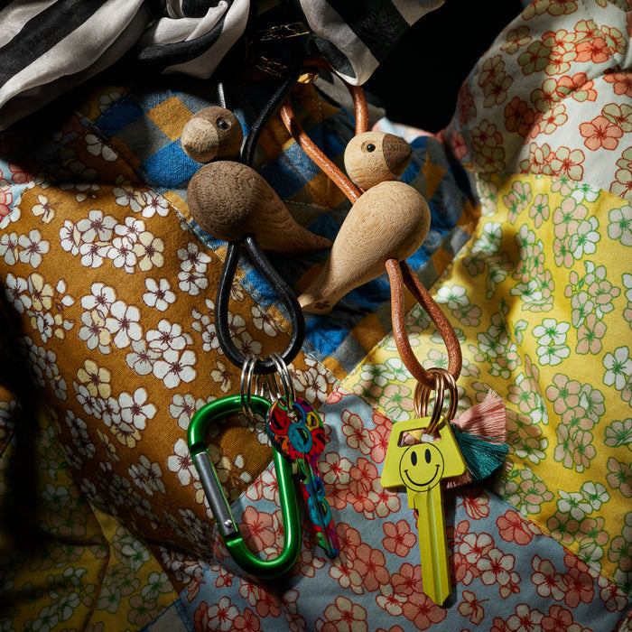 Kay Bojesen Bird Bag Charm, Gold/Natural Leather