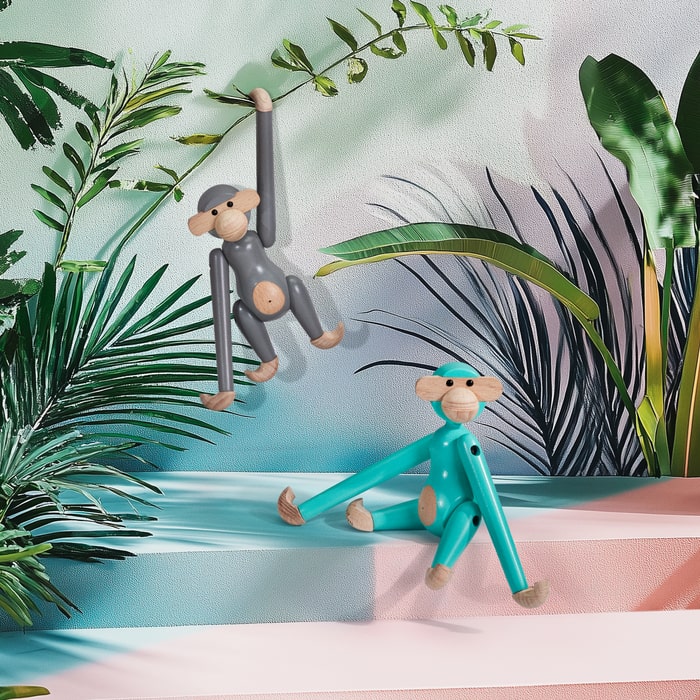 Kay Bojesen Monkey, Mini, Turquoise, H: 3.7"